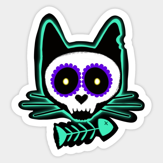 Cat Sull sugar Skull Creppy Skull Sticker by SusanaDesigns